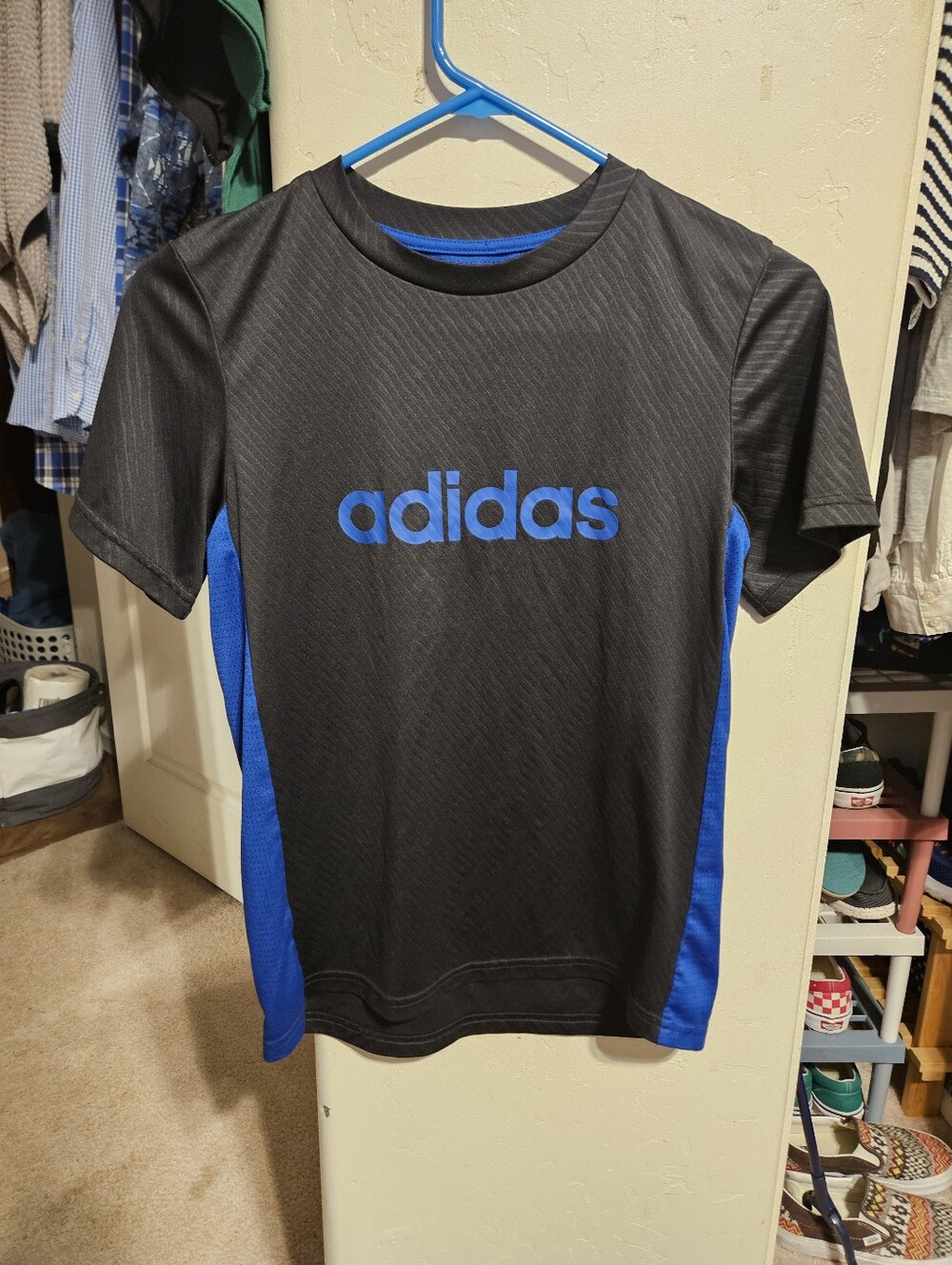 adidas Black Tee with Royal Blue Panels and Logo